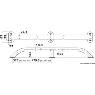 Main-courante ovalisée AISI316 19x25 mm 915 mm | EAN 8033137135477 Ref 41.911.36
