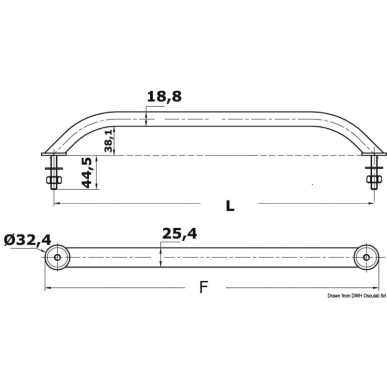 Main-courante ovalisée AISI316 vis au dehors 220mm | EAN 8033137135354 Ref 41.910.09