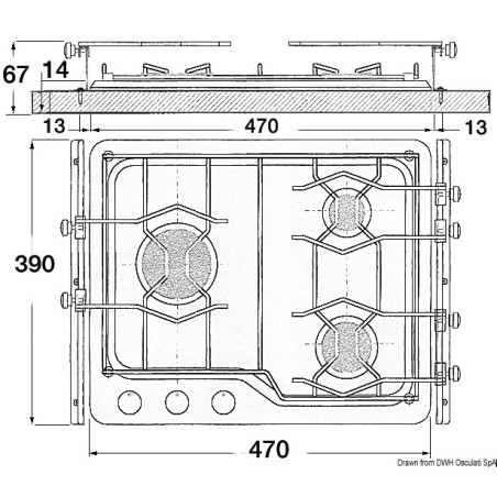 Plan cuisson 3 feux Techimpex | EAN 8033137152559 Ref 50.100.53