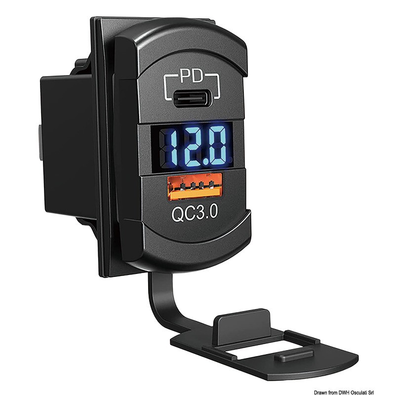 
Prise double USB-A+C + 12/24 V voltmètre 
