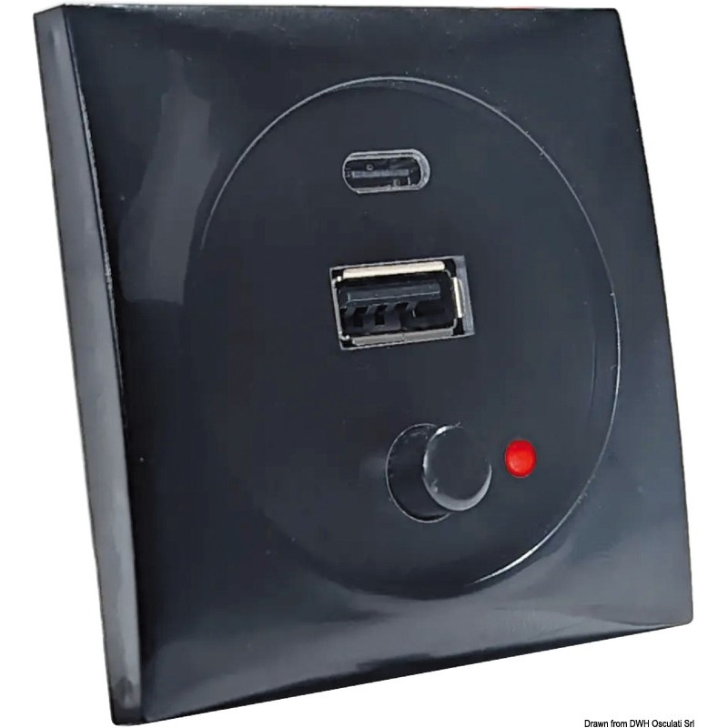 
Prise USB 12/24 V noire 
