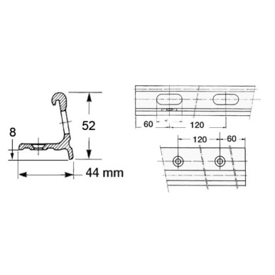 Profilé de fargue aluminium anodisé 6 m section 44x52mm - Osculati 62.410.01