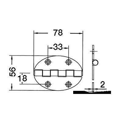 Charnière ovale 78x56 mm + goujons 2 mm | EAN 8033137005343 Ref 38.451.01