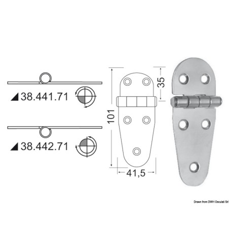Charnière nœud saillant 101x41,5 mm | EAN 8033137129247 Ref 38.441.71