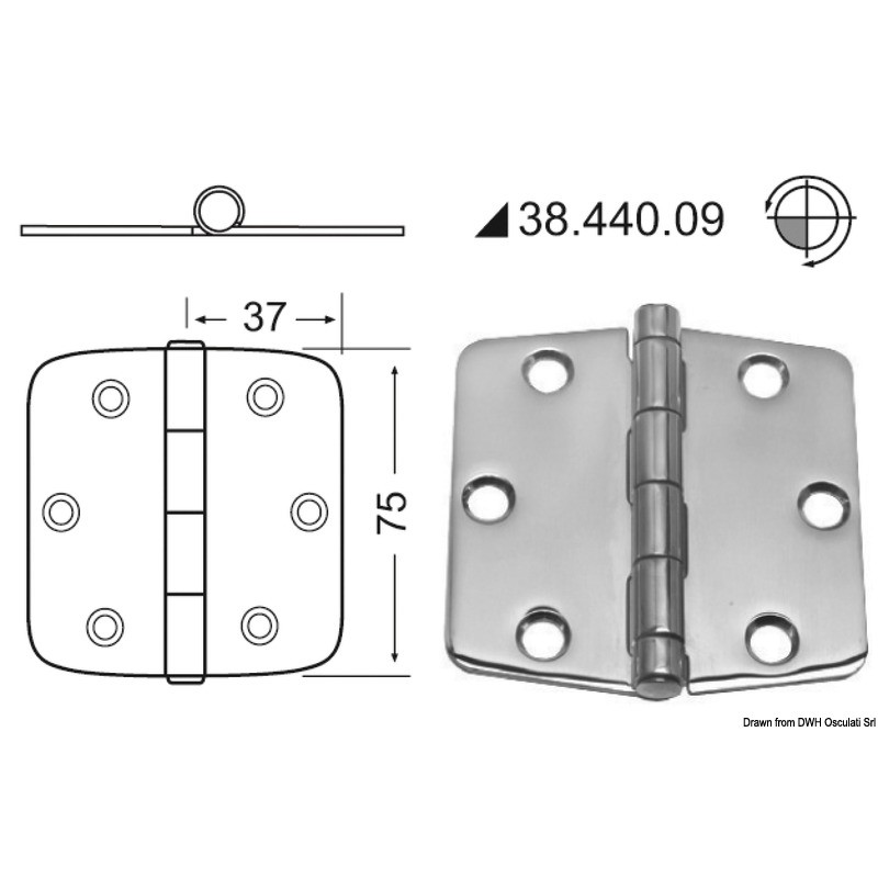 
Charnière 2 mm nœud saillant 74x75 mm 
