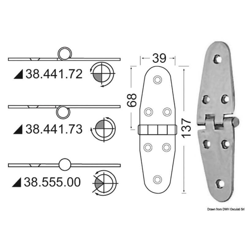 
Charnière renversé 137x39 mm 
