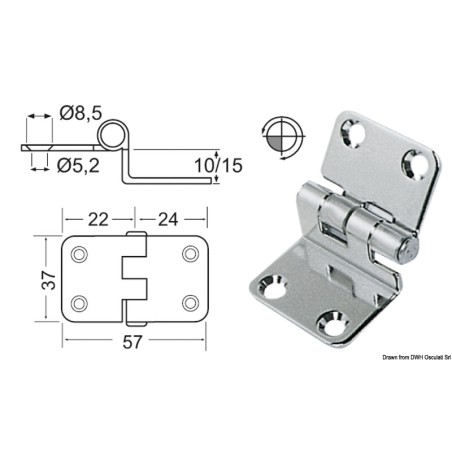 Charnière porte--faux 57x37x15 mm | EAN 8033137129209 Ref 38.441.56
