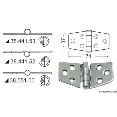 Charnière nœud saillant 74x37 mm | EAN 8033137129179 Ref 38.441.53