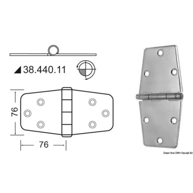 Charnière 2 mm nœud saillant 152x76 mm | EAN 8033137005039 Ref 38.440.11