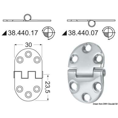 Charnière renversé 2 mm 47x30 mm | EAN 8033137005008 Ref 38.440.07