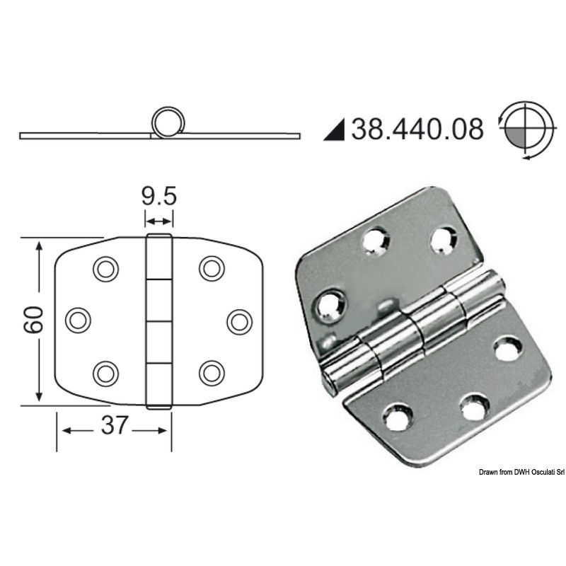 
Charnière 2 mm nœud saillant 74x60 mm 
