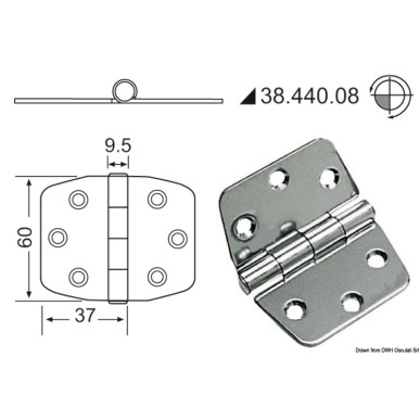 Charnière 2 mm nœud saillant 74x60 mm | EAN 8033137005015 Ref 38.440.08