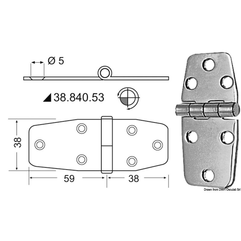 
Charnière nœud saillant 97x38 mm 
