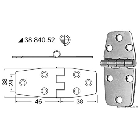 Charnière nœud saillant 88x38 mm | EAN 8033137005855 Ref 38.840.52
