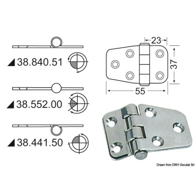 Charnière moitié encastré 55x37 mm | EAN 8033137005527 Ref 38.552.00