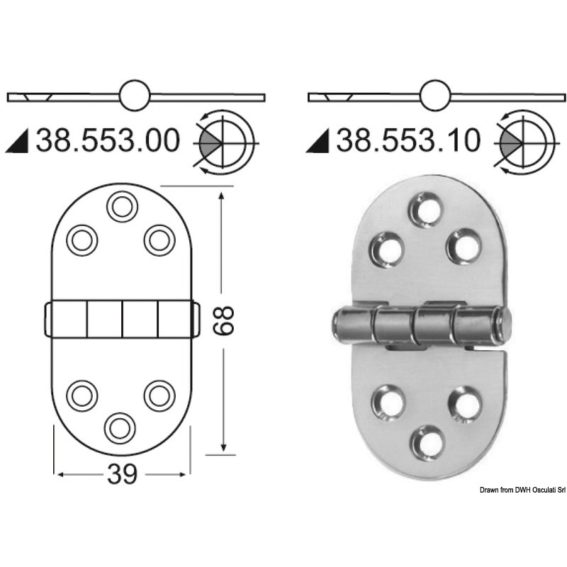 
Charnière moitié encastré 76x38 mm 
