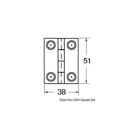 Charnière rectangulaire inox 4 douilles 51x38 mm | EAN 8033137005688 Ref 38.821.01