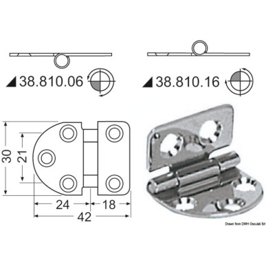 Charnière nœud saillant 42x30 mm | EAN 8033137005626 Ref 38.810.16
