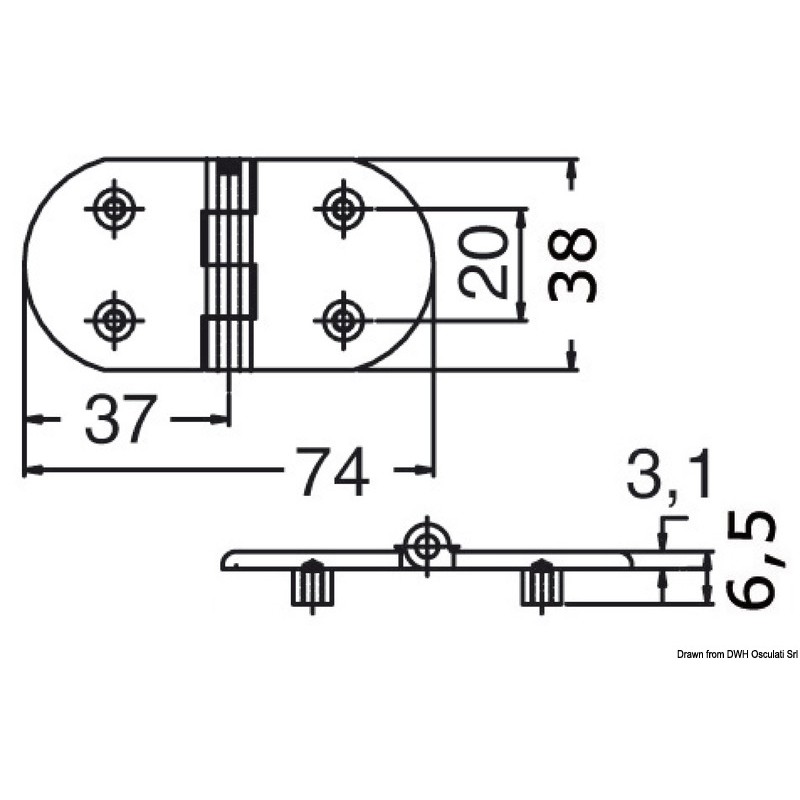 
Charnière  moulage de précision AISI316 74x38 mm 
