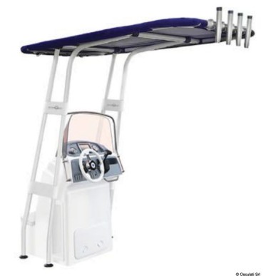 T-Top structure tube aluminum blanc Ø44mm et toile polyester bleue Atlas 400 g/m2 - Osculati référence 48.195.05