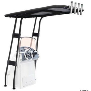 T-Top structure aluminium noir avec toile Atlas polyester 400 g/m2 noire Oceansouth - Ref Osculati 48.195.55