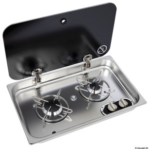 Plan cuisson inox couvercle fumé 2 feux encastrement 119 mm | EAN 8033137201035 Ref 50.715.02