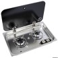 
Plan cuisson inox couvercle fumé 2 feux encastrement 119 mm 
