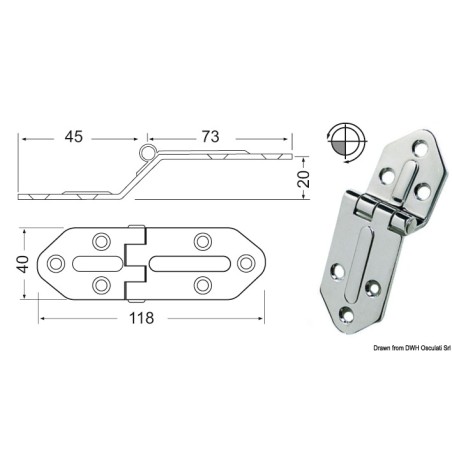 Charnière nœud saillant 118x40 mm | EAN 8033137005299 Ref 38.445.05