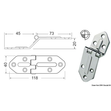 Charnière nœud saillant 118x40 mm | EAN 8033137005299 Ref 38.445.05