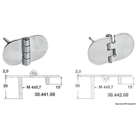 Charnière nœud saillant inox polimiroir68,5x38,5mm | EAN 8033137005145 Ref 38.441.68