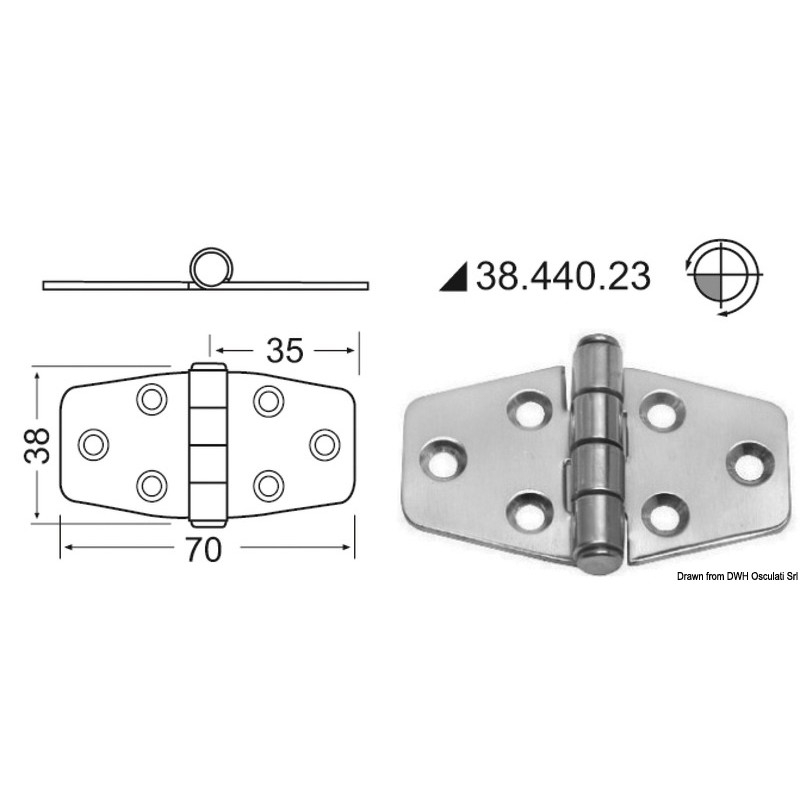 
Charnière nœud saillant 2 mm 70x38 mm 
