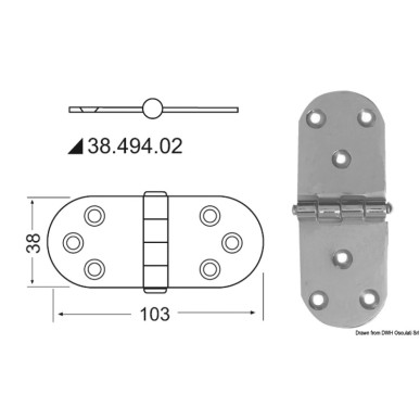 Charnière nœud saillant 103x38 mm | EAN 8033137129391 Ref 38.494.02