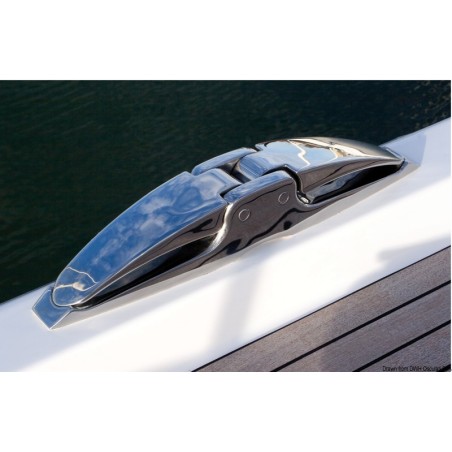 Taquet rabattable WING, fermé, en inox 316 480x75 mm -Charge de rupture 24 T. Osculati. Réf. 40.145.03