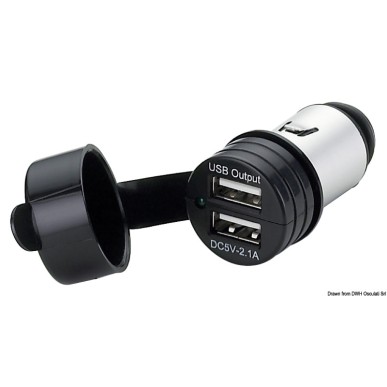 
Double USB avec capuchon étanche 
