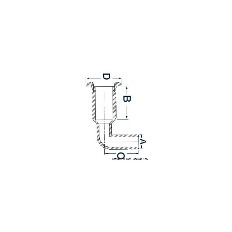 
Passe-coque nylon 1/2" 16mm tête inox embout 90°  
