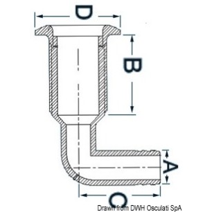 
Passe-coque nylon 1" 25mm tête inox embout 90°  
