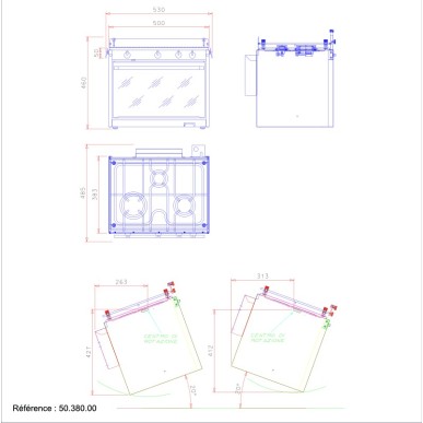 Plan et dimensions - cuisinière TECHIMPEX Topline 3 feux + Four - Réf. 50.380.00 - EAN 8033137154232