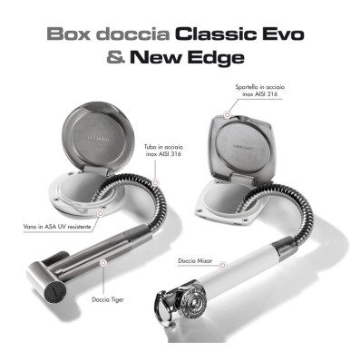 Boîtier douchette pont Classic Evo + douchette Tiger inox.| EAN 8033137190254 Ref 15.163.00BU
