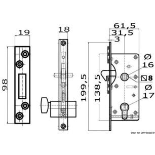 
Serrure type Yale ext. 16/38 mm fixation saillante 
