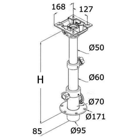 
Pied table tri-télescopique amovible avec ressort 
