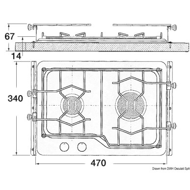 Plan cuisson 2 feux Techimpex | EAN 8033137152542 Ref 50.100.52
