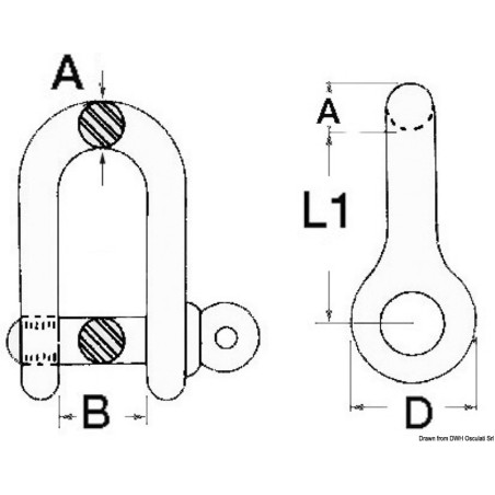 
Manille mod. lyre  axe imperdable AISI 316 4 mm 

