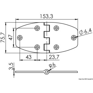 
Charnière AISI316 trapézoïdale 153x75x3,6mm 
