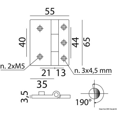 Charnière laiton chromé fixation goujons 65x55 mm | EAN 8033137129544 Ref 38.819.01
