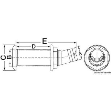 
Passe-coque 15°moulule front.inox 38mm 2"1/4 vanne 
