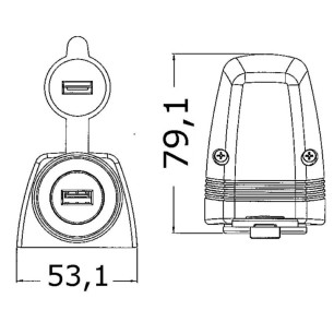 
Prise USB + carénage p. fixation sur plan 
