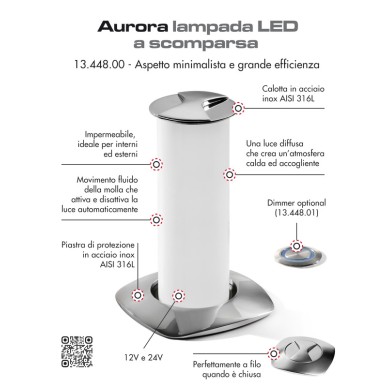 
Lampe de table  LED Aurora escamotable lunette rond inox 
