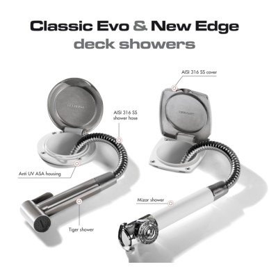 Boîtier douchette pont Classic Evo + douchette Tiger inox.| EAN 8033137190285 Ref 15.163.30