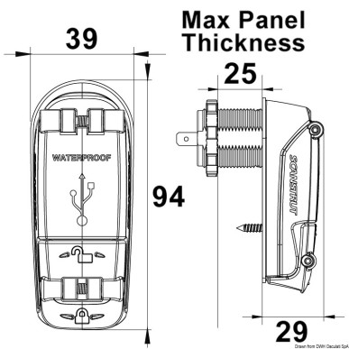 Prise + câble USB étanches IPx6| EAN 8033137088315 Ref 14.195.67