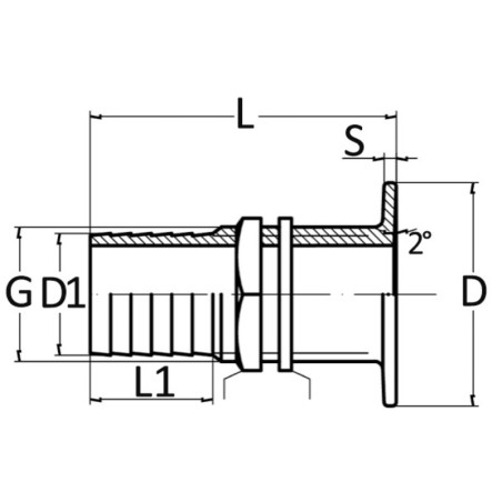 
Passe-coque ras laiton chromé 2" x 56 mm 
